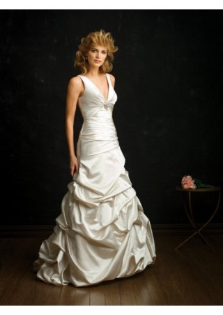 Satin-back Taffeta V-neck Empire line Wedding Dress (BOTS1226)