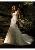 Regular Satin and Dotted Swiss Tulle Strapless Wedding Dress (BOTS1231)