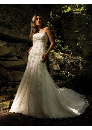 Regular Satin and Dotted Swiss Tulle Strapless Wedding Dress (BOTS1231)