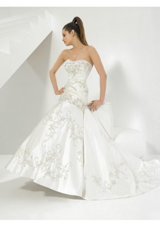 Regular Satin Sweetheart line with Embroidery Wedding Dresses (BOTS1242)