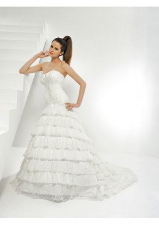 Regular Satin and Regular Organza Chapel train Wedding Dress (BOTS1245)