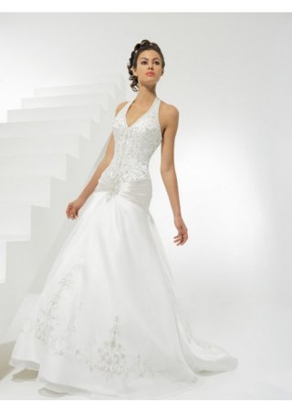 Regular Organza and Crystal Organza V-neck Empire Wedding Dress (BOTS1248)