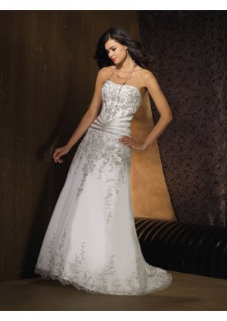 English Net and Regular Satin Strapless A-line Wedding Dress (BOTS1254)