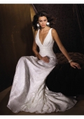 Burn-out Organza and Charmeuse V-neck Column Court Wedding Dress (BOTS1255)