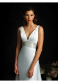 Polyester Organdy V-neck Empire line Court train Wedding Dress (BOTS1260)
