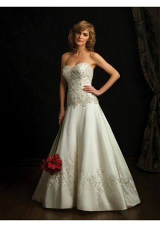 Satin and Taffeta Strapless chapel train Wedding Dress (BOTS1265)
