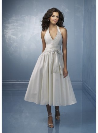 Taffeta Sexy V-neck with Halter Neckline Short Wedding Dress (BOTS1270)