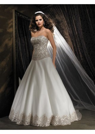 Regular Organza strapless A-line chapel train Wedding Dresses (BOTS1276)