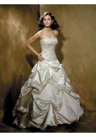 Shiny Satin strapless gown chapel length train Wedding Dress (BOTS1277)