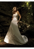 Soft Satin strapless A-line ball gown embroidery throughout with crystals and beads Chapel train Wedding Dresses (BOTS1285)