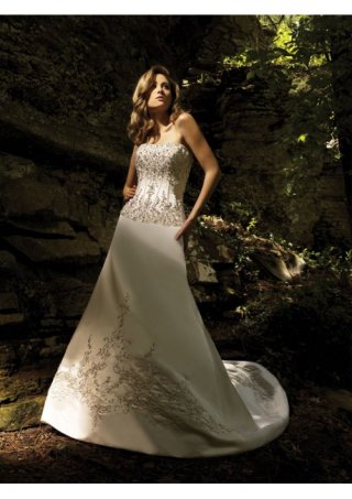 Soft Satin strapless A-line ball gown embroidery throughout with crystals and beads Chapel train Wedding Dresses (BOTS1285)