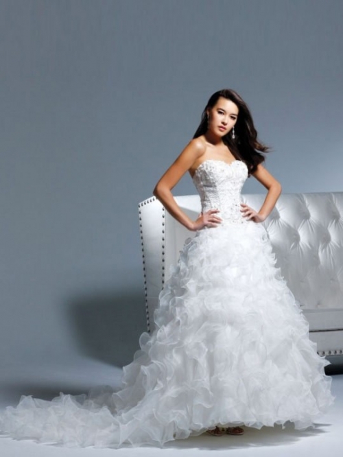 Brief Floor Length A-Line Strapless Low Back Sweep Train With Embroidery Wedding Dresses WDresses00958