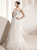 Brief Floor Length A-Line Strapless Low Back Sweep Train With Flower Wedding Dresses WDresses00860