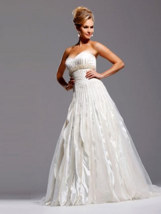 Brilliant Floor Length A-Line Strapless Low Back Sweep Train With Beads Wedding Dresses WDresses00822