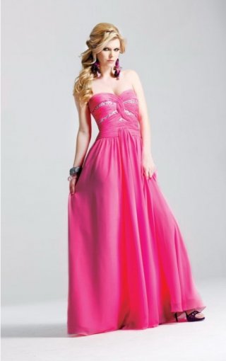 A-Line/Princess Skirt Strapless Beaded Bodice Prom Evening Dress