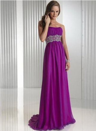 Strapless Empire Ruched Bodice Sweep Train Chiffon Prom Dress