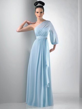 Flirt One Shoulder Floor Length Chiffon Prom Dress