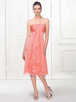 Halter Spaghetti Straps Front Frilled Dress