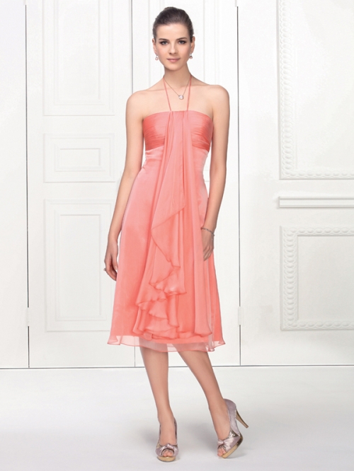 Halter Spaghetti Straps Front Frilled Dress