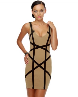 Lines in the Sand Criss-Cross Tan Dress