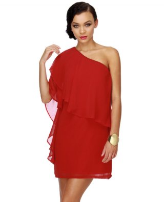 Flounce House Red One Shoulder Dress