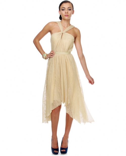 Aryn K Maple Mansions Beige Lace Dress