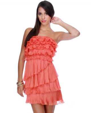 Foofoo Ca Chu Strapless Coral Dress