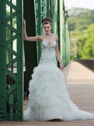 Charmeuse Deep Plunging Sweetheart Ruched Bodice Ball Gown Wedding Dress