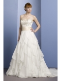 Charmeuse Strapless Sweetheart Embroidered Bodice Ball Gown Wedding Dress
