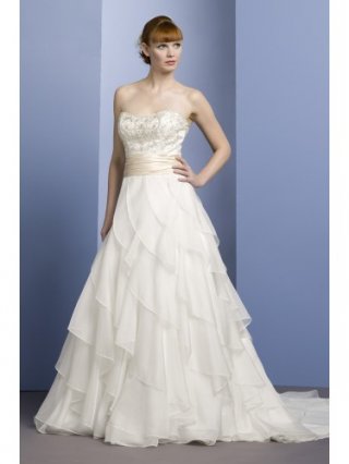 Charmeuse Strapless Sweetheart Embroidered Bodice Ball Gown Wedding Dress