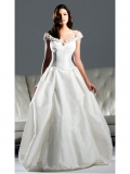Charming Floor Length A-Line Off Shoulder Low Back Sweep Train With Flower Wedding Dresses WDresses00853