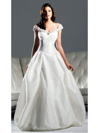 Charming Floor Length A-Line Off Shoulder Low Back Sweep Train With Flower Wedding Dresses WDresses00853