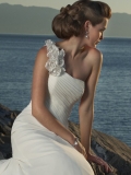 Charming Floor Length A Line One Shoulder Lace Up Sweep/Brush Train With Ruffles Wedding Dresses