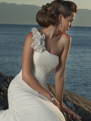 Charming Floor Length A Line One Shoulder Lace Up Sweep/Brush Train With Ruffles Wedding Dresses
