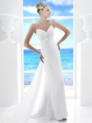 Charming Floor Length A Line Spaghetti Straps Zipper Sweep/Brush Train With Beading,Ruffles Wedding Dresses