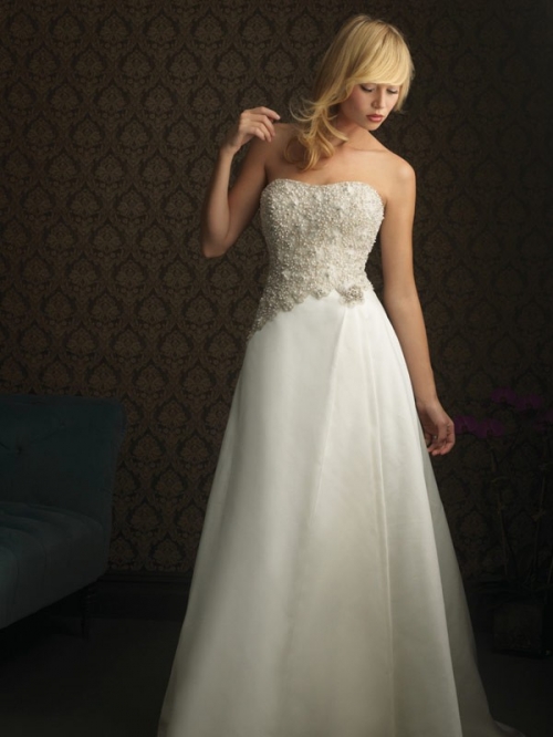 Charming Floor Length A-Line Strapless Low Back Sweep Train With Beads Wedding Dresses WDresses00756