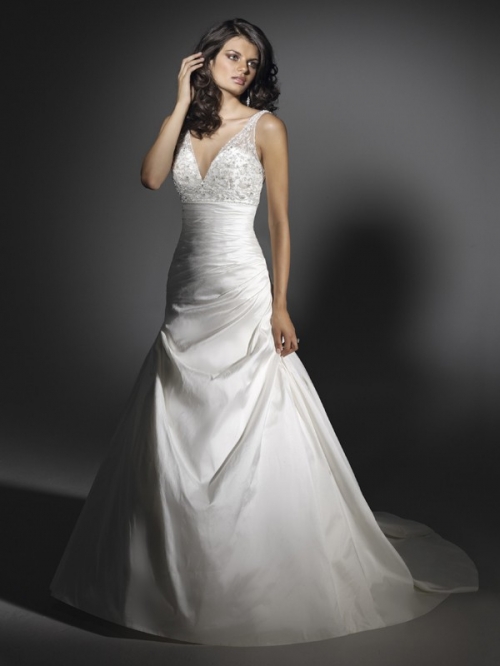 Charming Floor Length A-Line V-Neck Zipper Cathedral Train With Beading Wedding Dresses