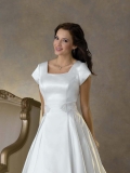 Chaste Floor Length A-Line Short Sleeves Sweep Train With Applique,Button Wedding Dresses WDresses01013