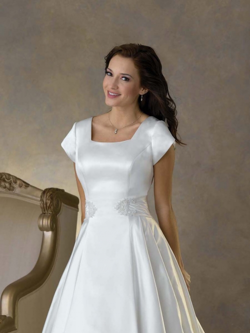 Chaste Floor Length A-Line Short Sleeves Sweep Train With Applique,Button Wedding Dresses WDresses01013