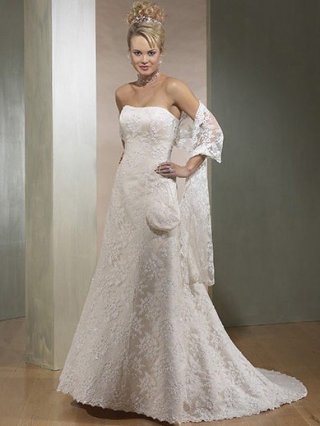 Chaste Floor Length A-Line Strapless Low Back Sweep Train With Embroidery,Bandage Wedding Dresses WDresses00915