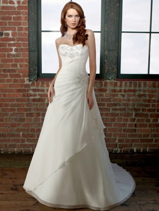 Cheap Floor Length A-Line Sweetheart Low Back Sweep Train With Embroidery,Bandage Wedding Dresses WDresses00734