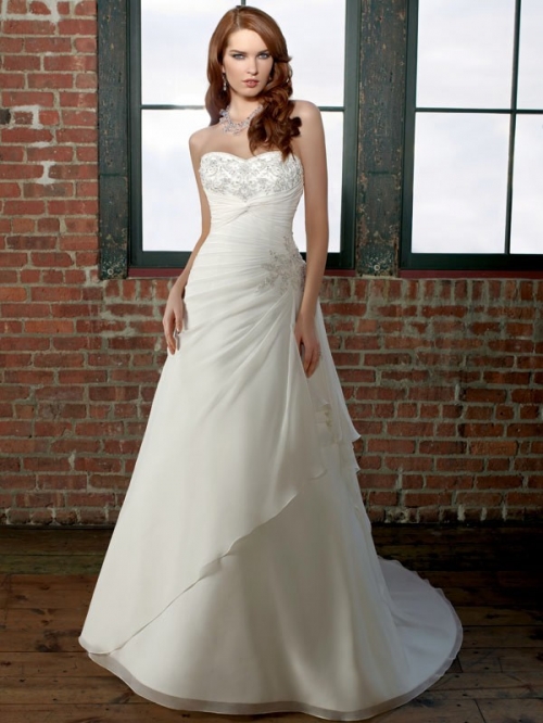 Cheap Floor Length A-Line Sweetheart Low Back Sweep Train With Embroidery,Bandage Wedding Dresses WDresses00734