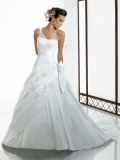 Chic Floor Length A-Line One Shoulder Zipper Sweep/Brush Train With Beads Wedding Dresses