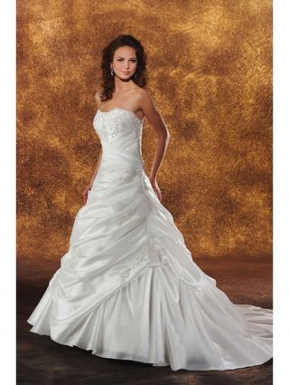 Chic Floor Length A-Line Strapless Low Back Sweep Train With Embroidery,Bandage Wedding Dresses WDresses00983