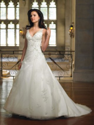 Chiffon V-neck Neckline Enhanced Bodice Ball Gown Wedding Dress