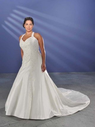 Classic Floor Length A Line Halter Zipper Sweep/Brush Train With Beading,Embroidery Wedding Dresses