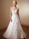 Classic Floor Length A Line Sweetheart Zipper With Lace,Appliques,Beading,Embroidery Wedding Dresses