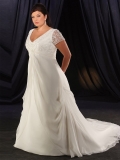 Classic Floor Length A-Line V-Neck Zipper Sweep/Brush Train With Lace,Appliques,Beading Wedding Dresses