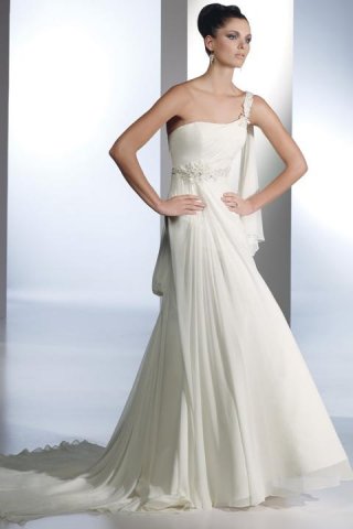 Column One Shoulder Chapel Chiffon Bridal Gown (3AB0026)