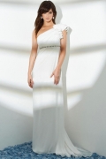 Column One Shoulder Brush Organza Bridal Gowns (3ABA0163)